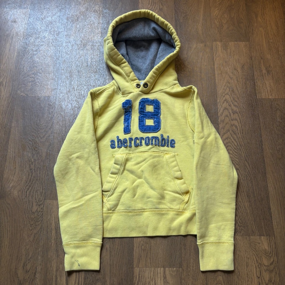 Vtg Y2K Mall Core Abercrombie & Fitch Kids Varsity Thermal Lined Hood Pullover